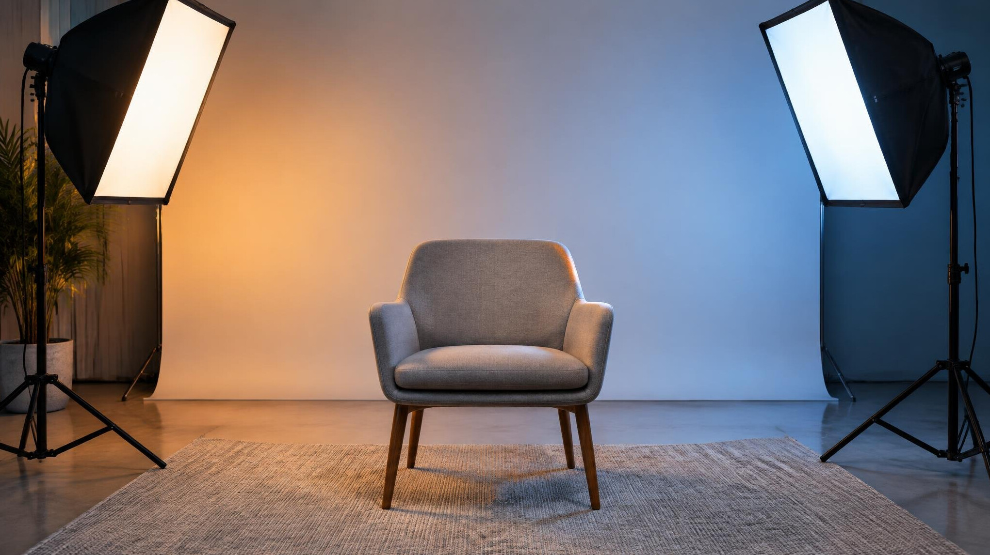 Studio lighting setup with softboxes and light stands